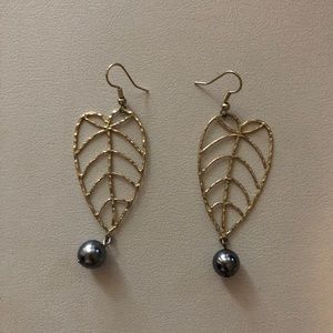 Gold Leaf Earrings with Tahitian Pearls